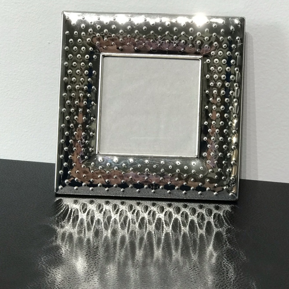 VTG Godinger 3X3 Silver Plated Picture Photo Frame Square Dot Hammered Western